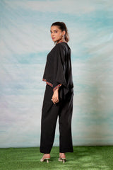 Black Embroidered Cape Tunic with Matching Palazzo Pants-P1900BLACK