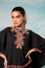 Black Embroidered Cape Tunic with Matching Palazzo Pants-P1900BLACK
