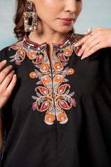 Black Embroidered Cape Tunic with Matching Palazzo Pants-P1900BLACK