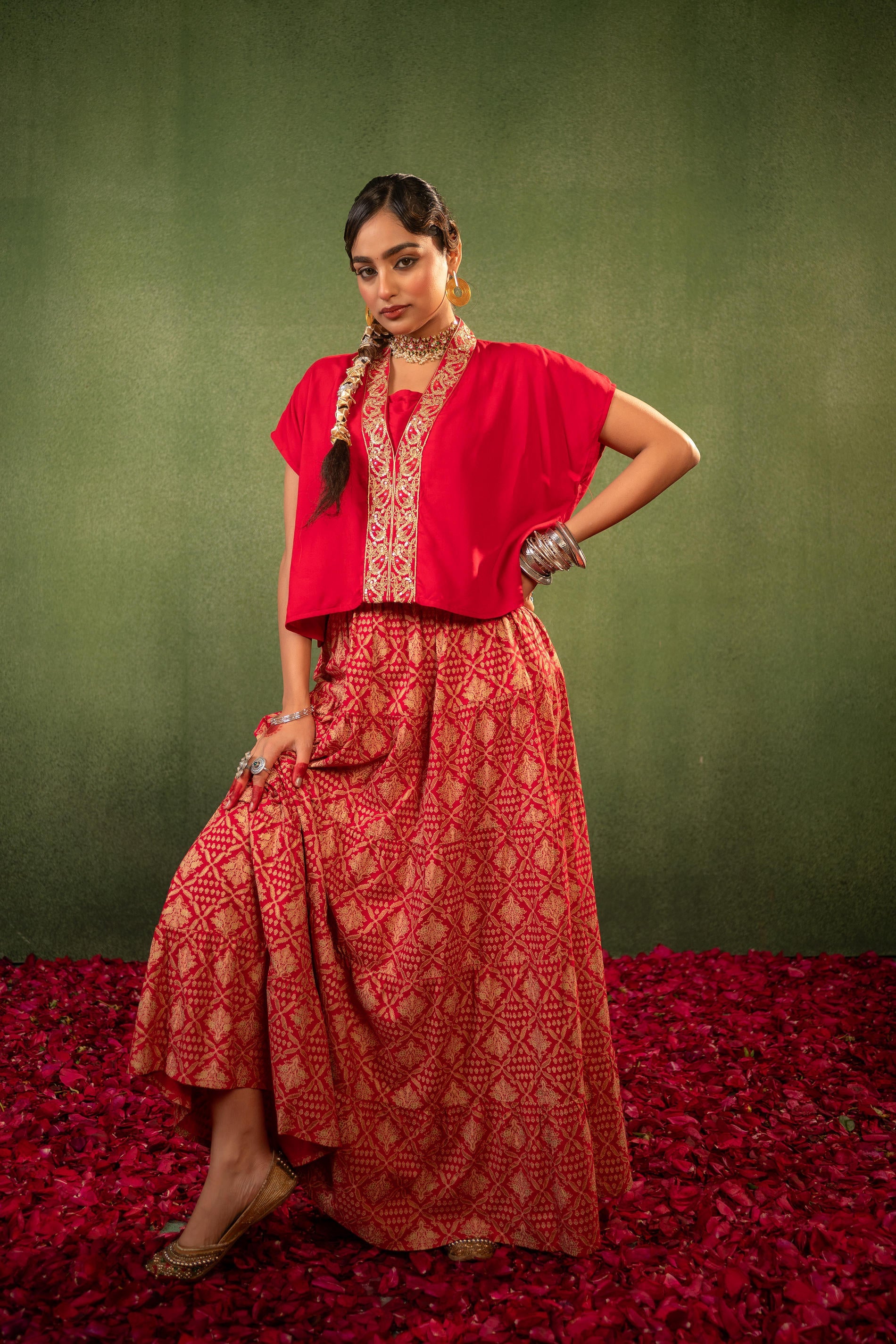 Virasat Printed Skirt Set - Maroon | DesiQlo