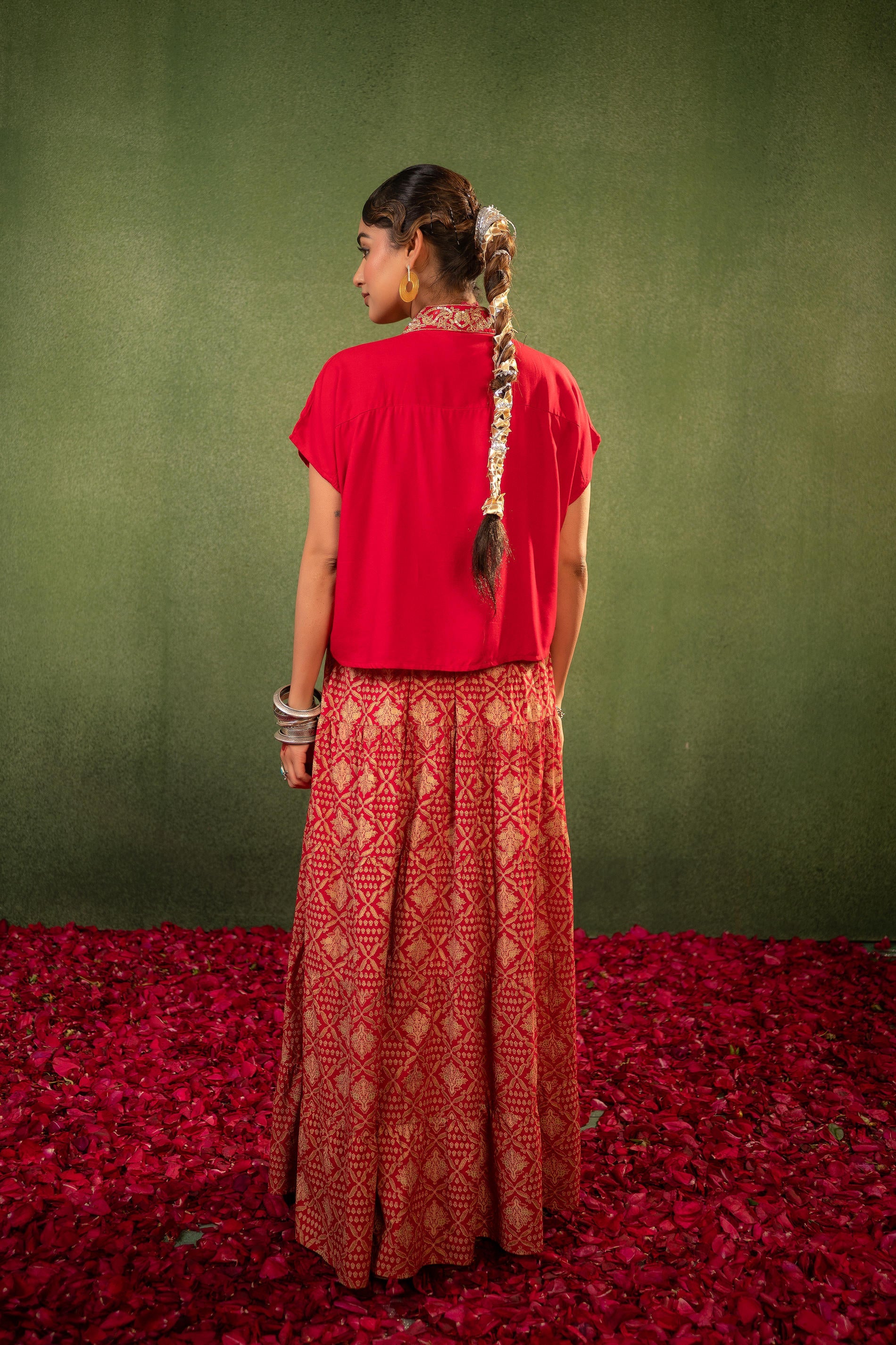 Virasat Printed Skirt Set - Maroon | DesiQlo