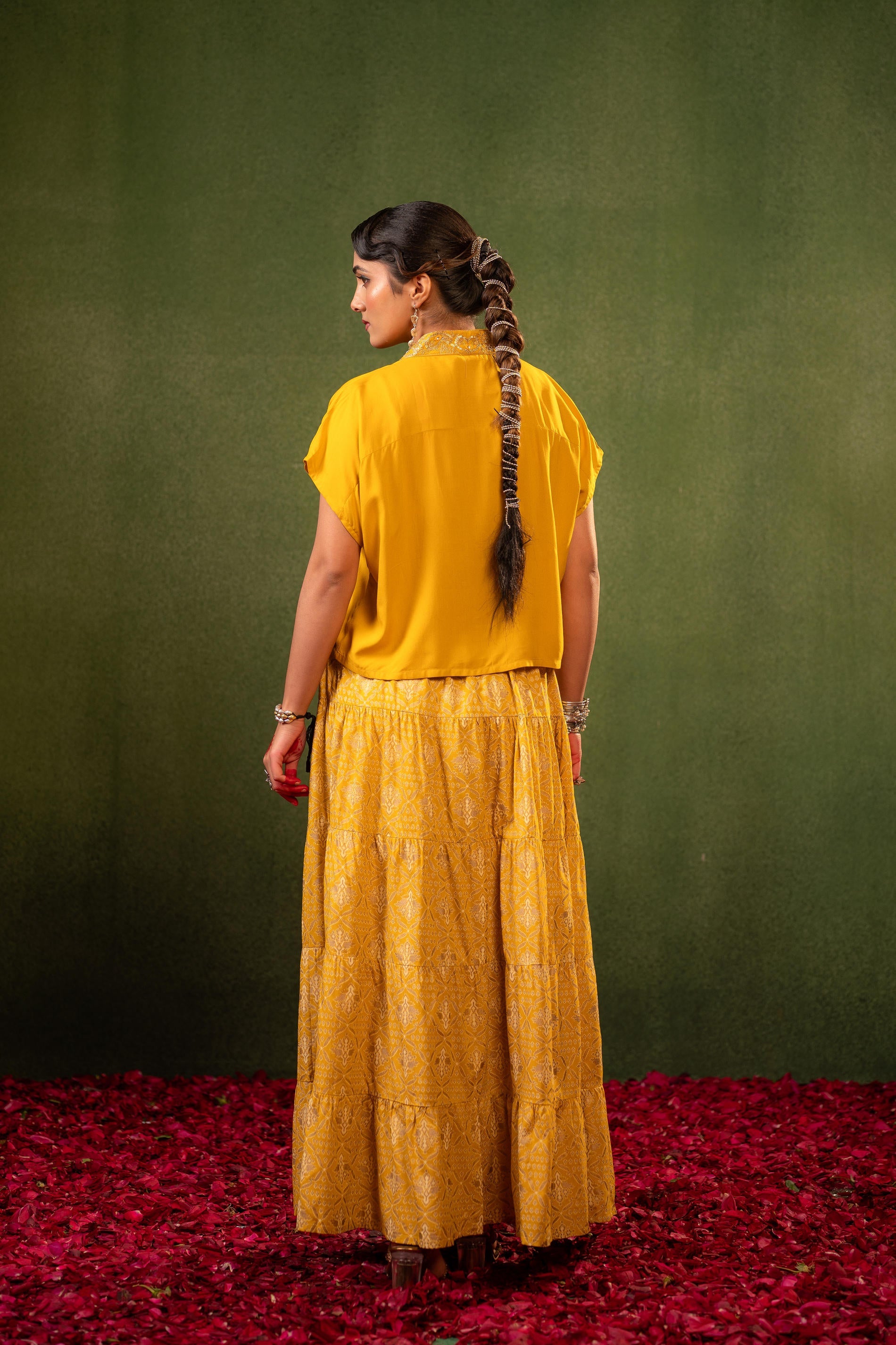 Virasat Printed Skirt Set - Mustard | DesiQlo