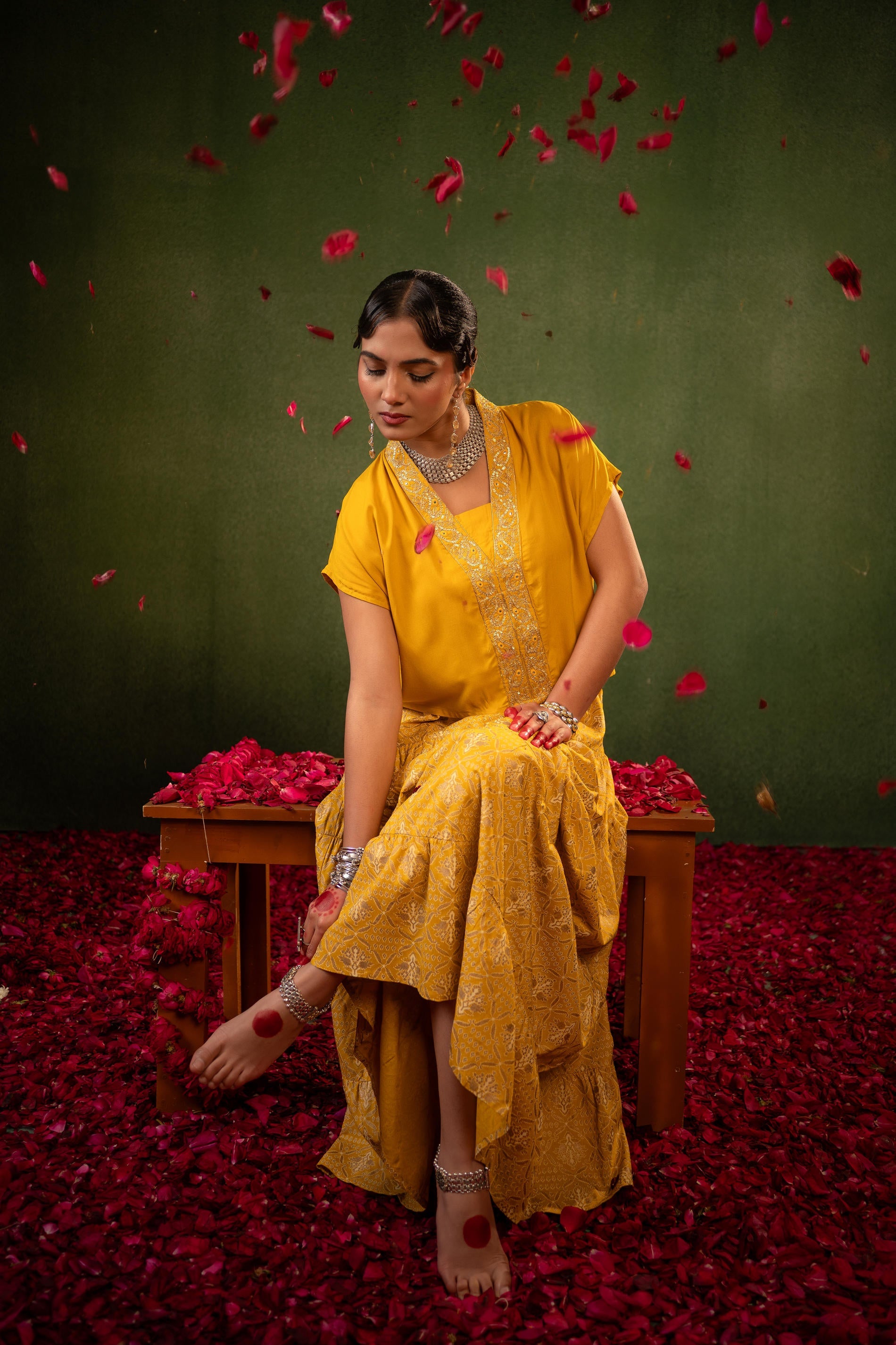 Virasat Printed Skirt Set - Mustard | DesiQlo