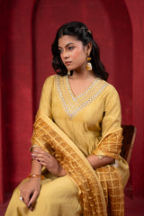 Mustard Elegance Chanderi Kurta Set with Geometric Dupatta-P1907GREEN