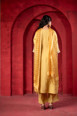 Mustard Elegance Chanderi Kurta Set with Geometric Dupatta-P1907GREEN
