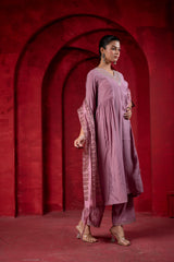 Onion Pink Elegance Chanderi Kurta Set with Geometric Dupatta-P1907ONIONPINK
