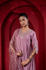 Onion Pink Elegance Chanderi Kurta Set with Geometric Dupatta-P1907ONIONPINK