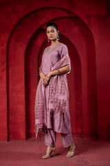 Onion Pink Elegance Chanderi Kurta Set with Geometric Dupatta-P1907ONIONPINK