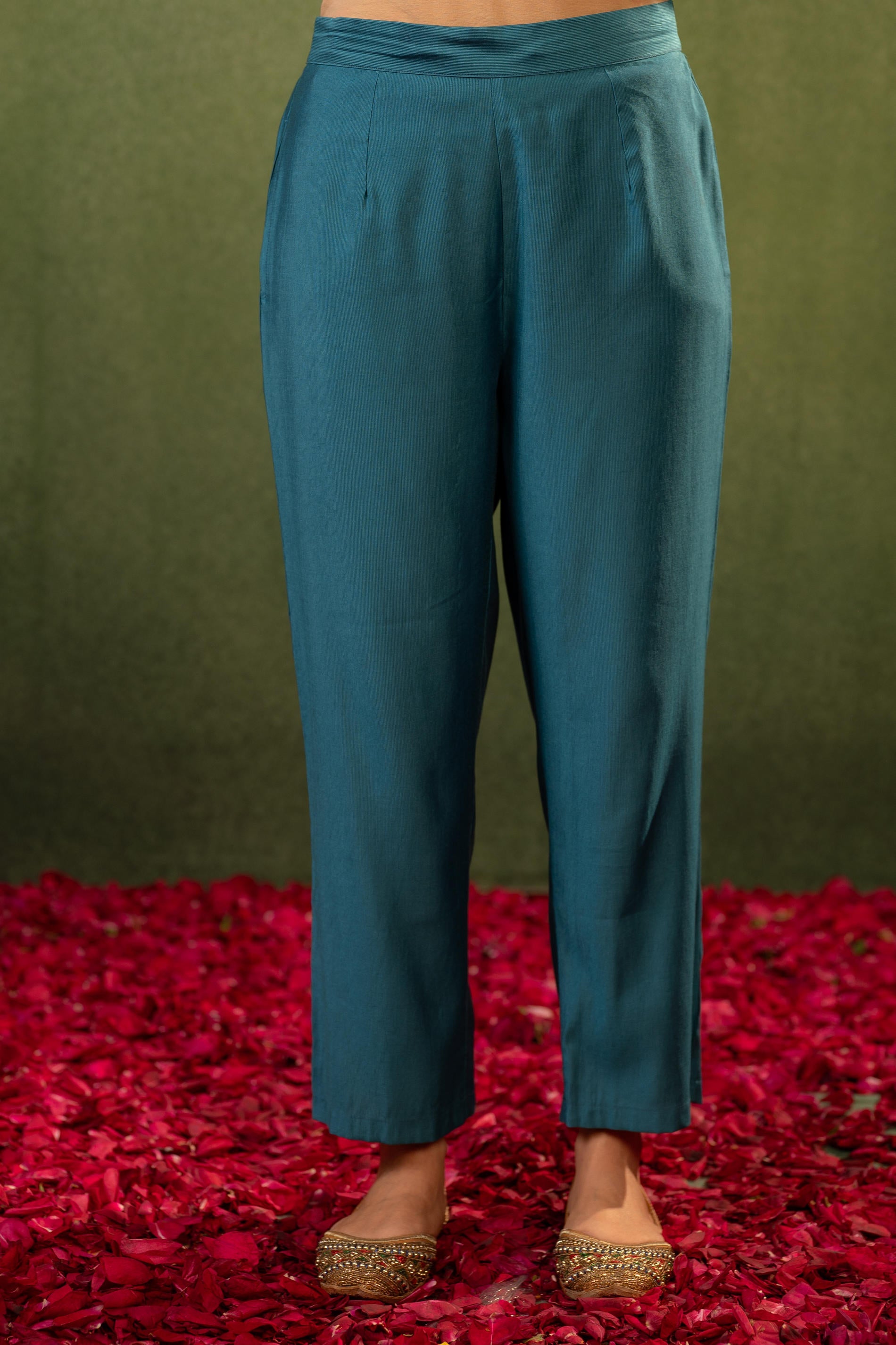 Teal, Embroidered Kurta Set with Jacquard Dupatta | DesiQlo