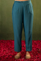 Teal,  Embroidered Kurta Set with Jacquard Dupatta