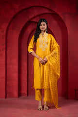 Sunlit Mustard Embroidered Kurta Set with Zari Checked Dupatta-P1910MUSTARD