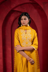 Sunlit Mustard Embroidered Kurta Set with Zari Checked Dupatta-P1910MUSTARD