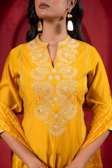 Sunlit Mustard Embroidered Kurta Set with Zari Checked Dupatta-P1910MUSTARD