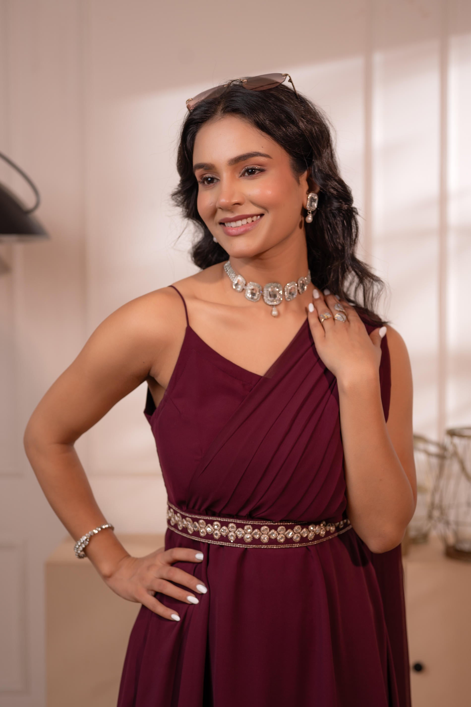 Wine Whispers One-Shoulder Gown-P1912MAROON