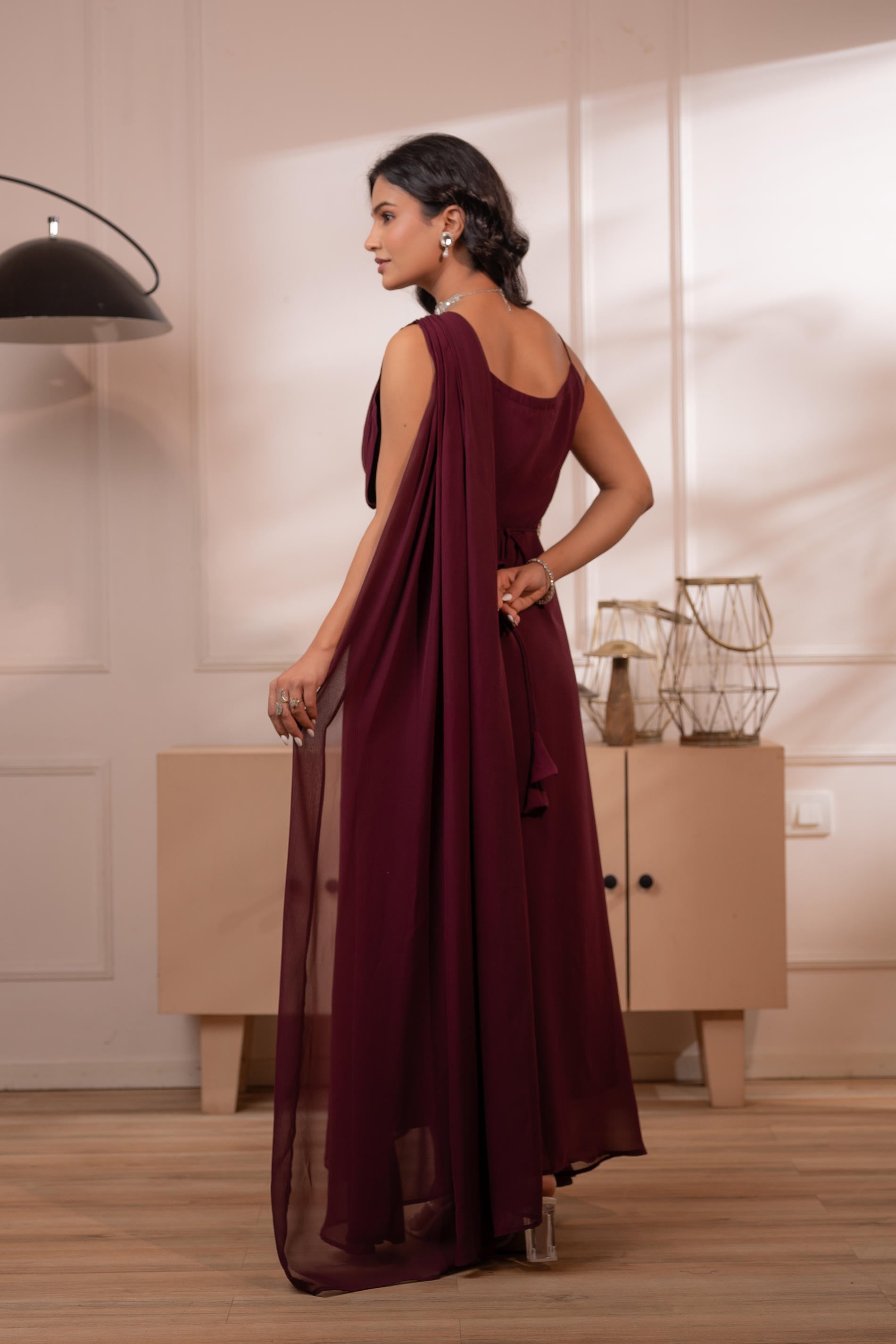 Wine Whispers One-Shoulder Gown-P1912MAROON