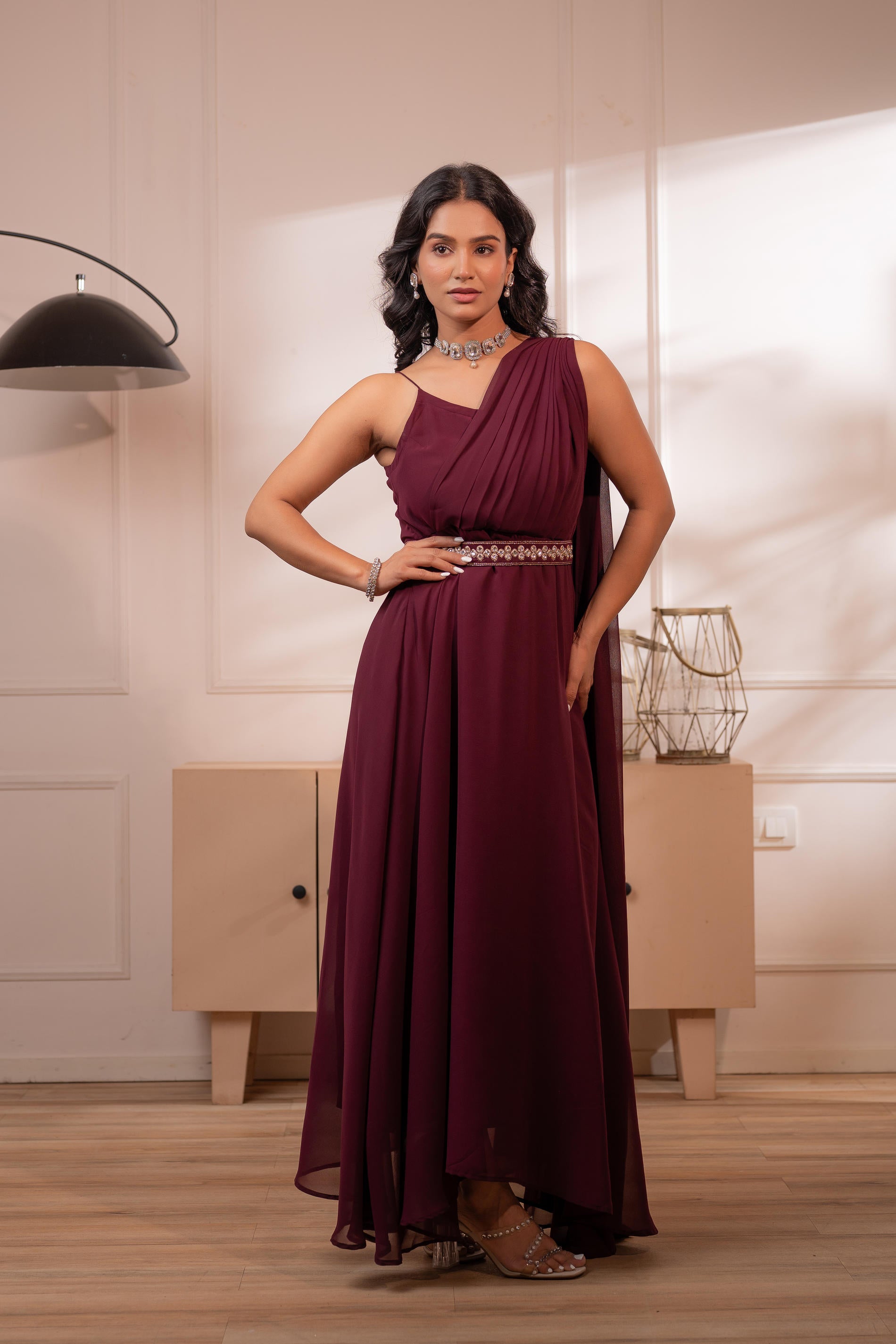 Wine Whispers One-Shoulder Gown-P1912MAROON