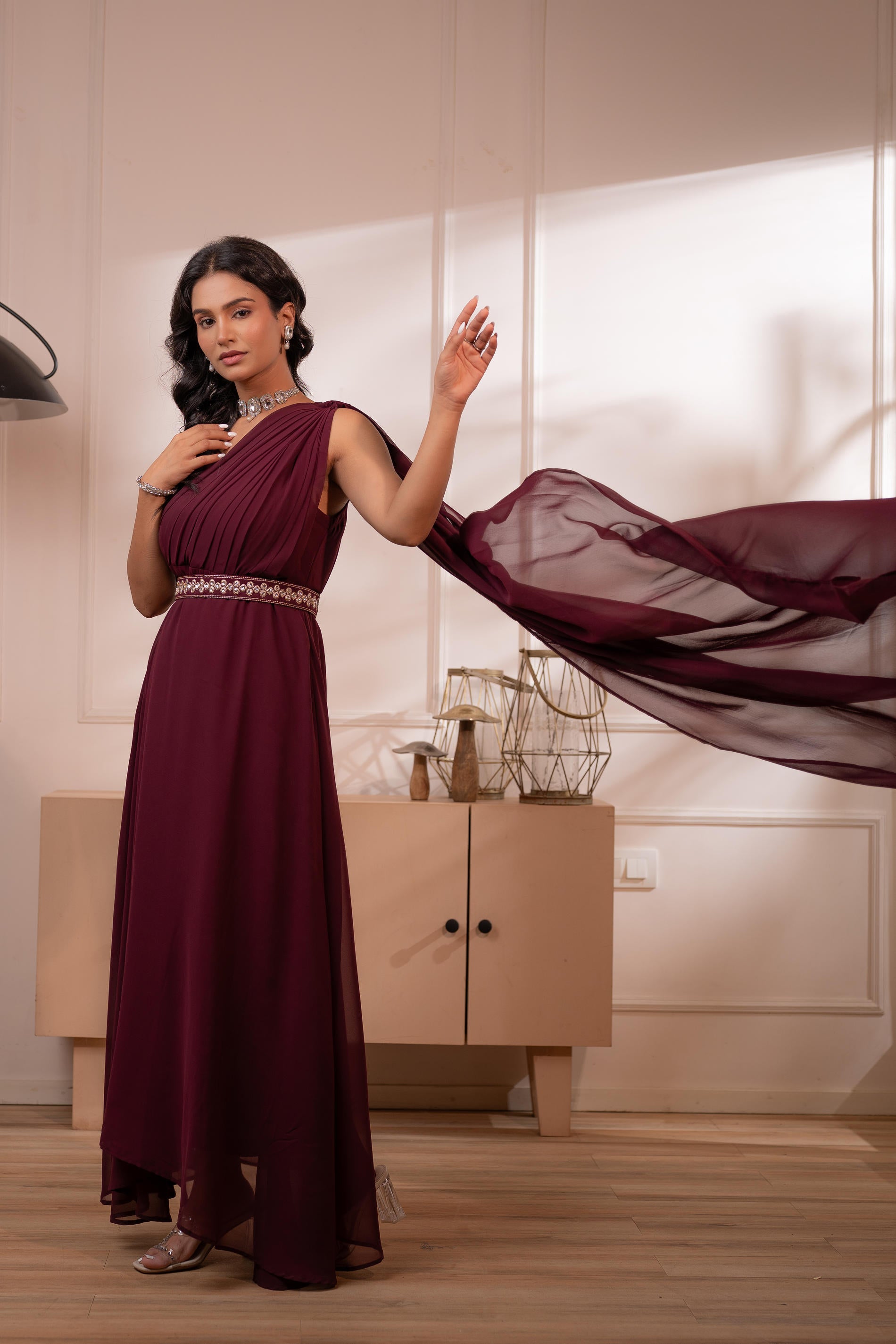 Wine Whispers One-Shoulder Gown-P1912MAROON
