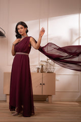 Wine Whispers One-Shoulder Gown-P1912MAROON