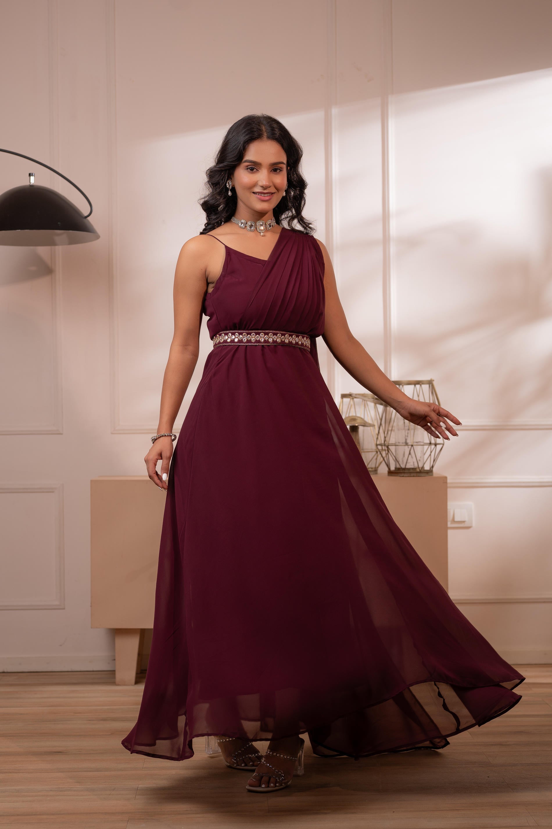 Wine Whispers One-Shoulder Gown-P1912MAROON