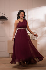 Wine Whispers One-Shoulder Gown-P1912MAROON