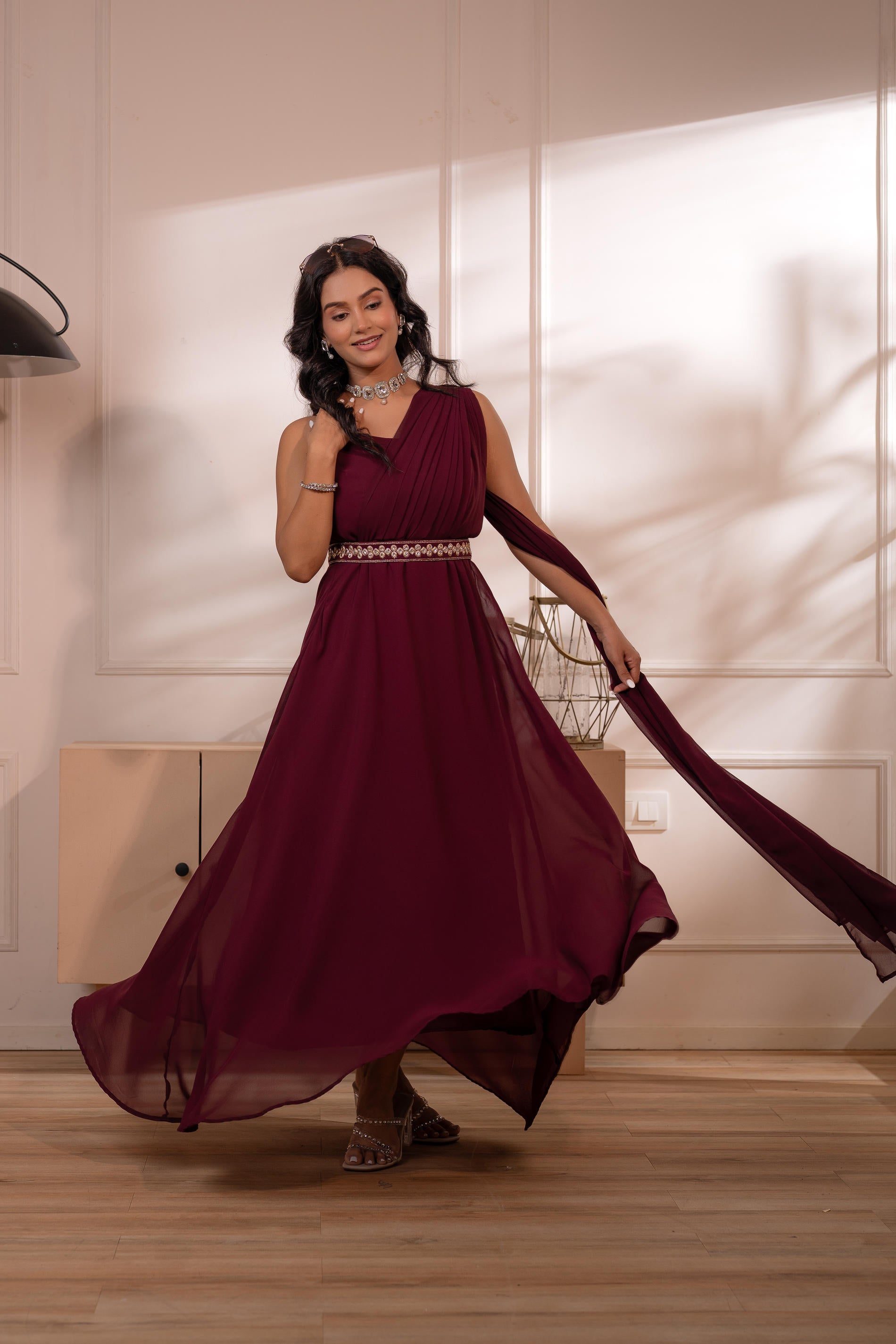 Wine Whispers One-Shoulder Gown-P1912MAROON