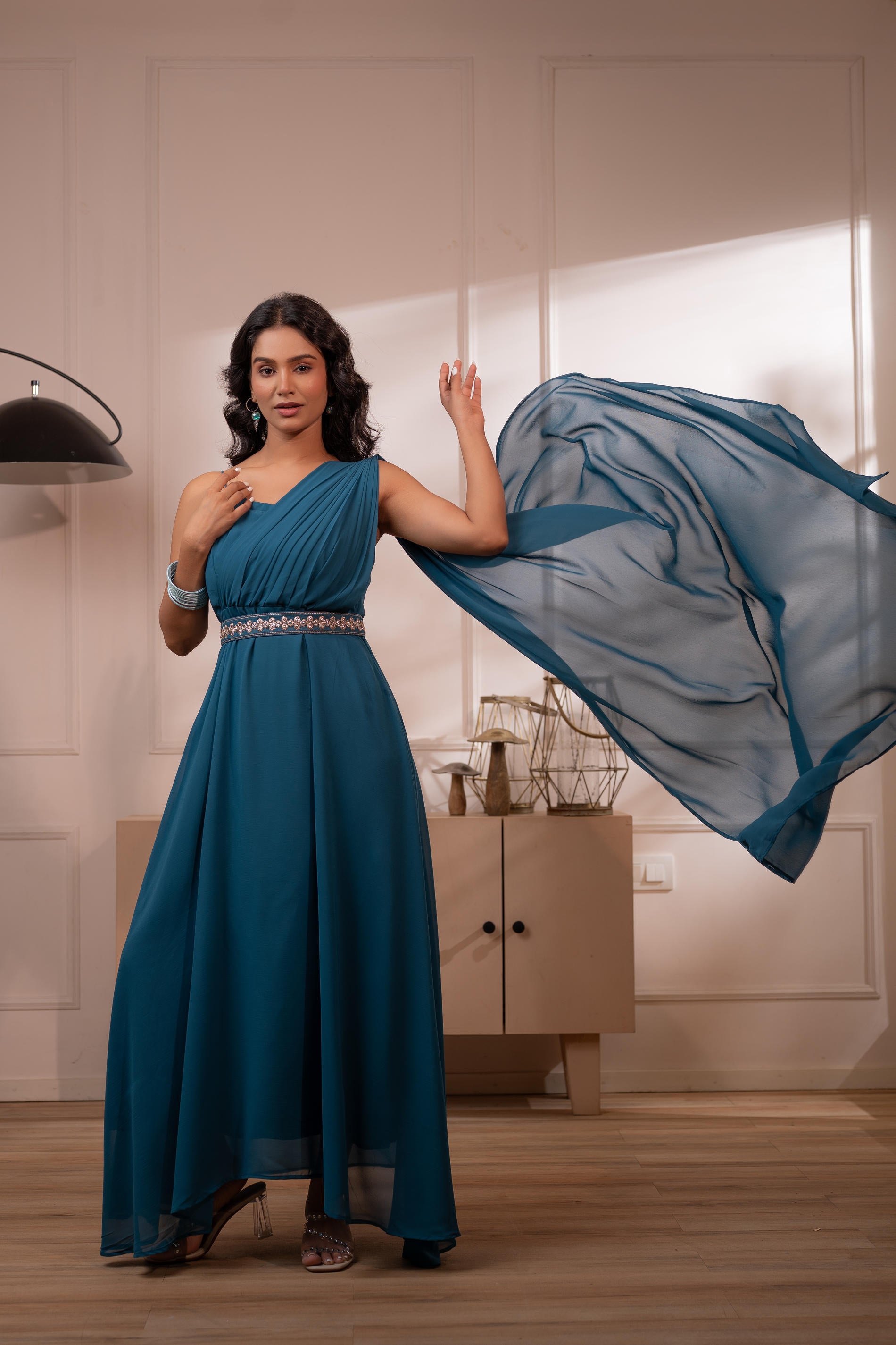 Ocean Whispers One-Shoulder Gown-P1912TEAL