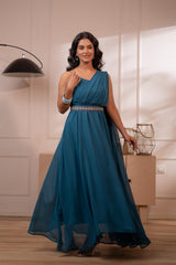 Ocean Whispers One-Shoulder Gown-P1912TEAL