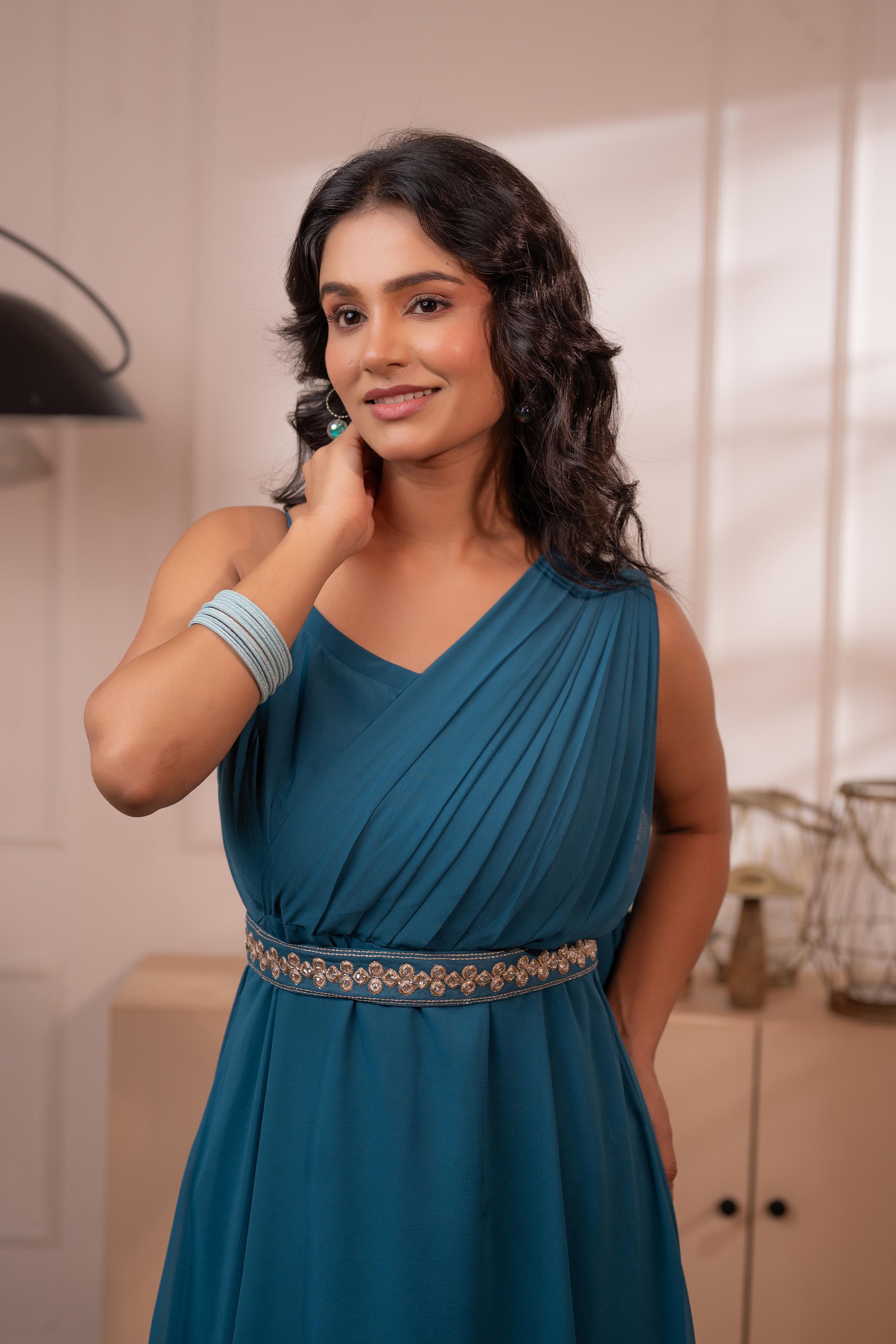 Ocean Whispers One-Shoulder Gown-P1912TEAL