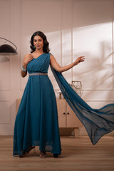 Ocean Whispers One-Shoulder Gown-P1912TEAL
