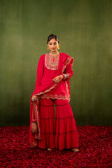 Pink Embroidered Kurta Sharara Set with Dupatta