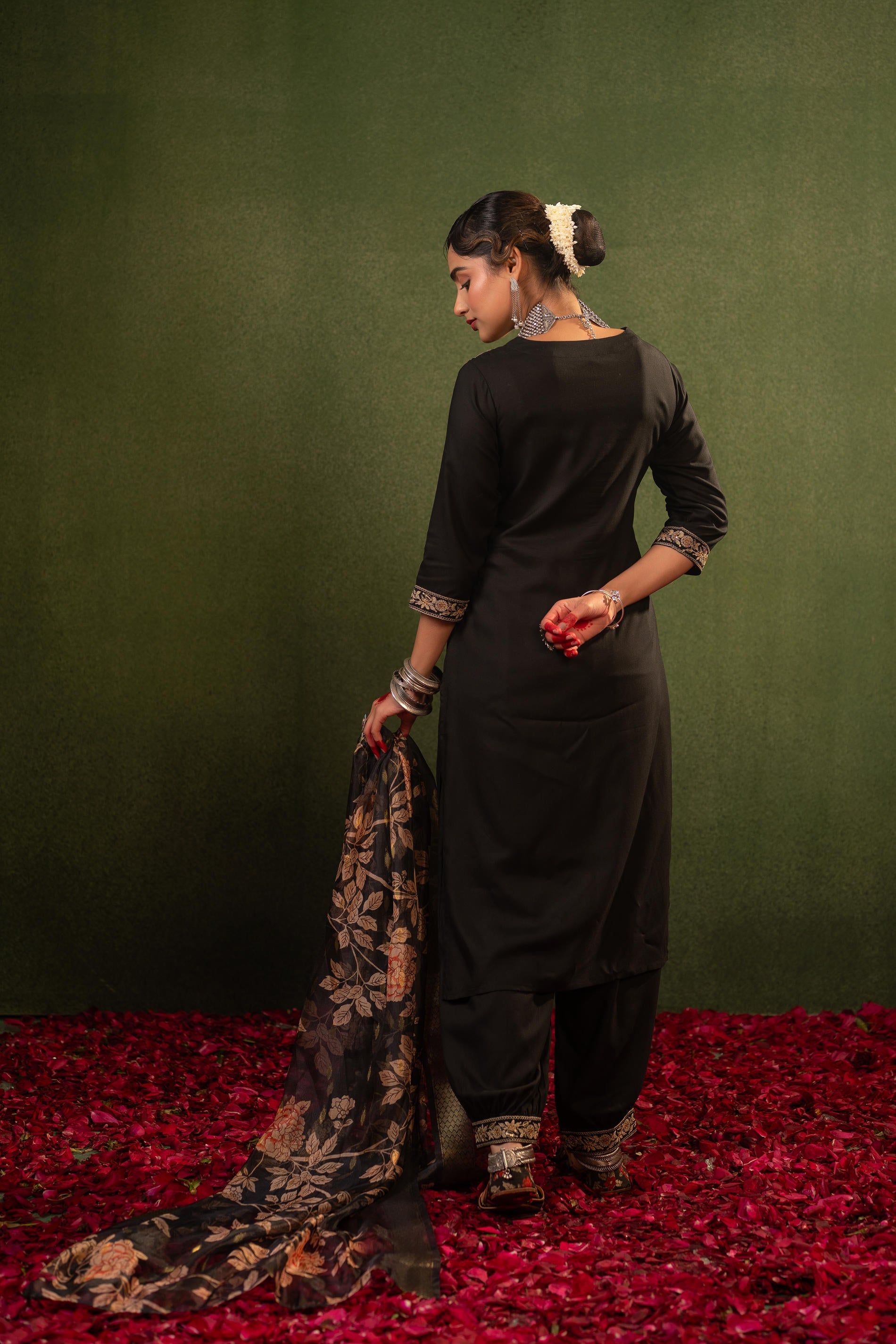 Black  Heritage Embroidered Kurta Set
