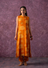 Women's Mustard Floral Printed Kurta with Pant Set