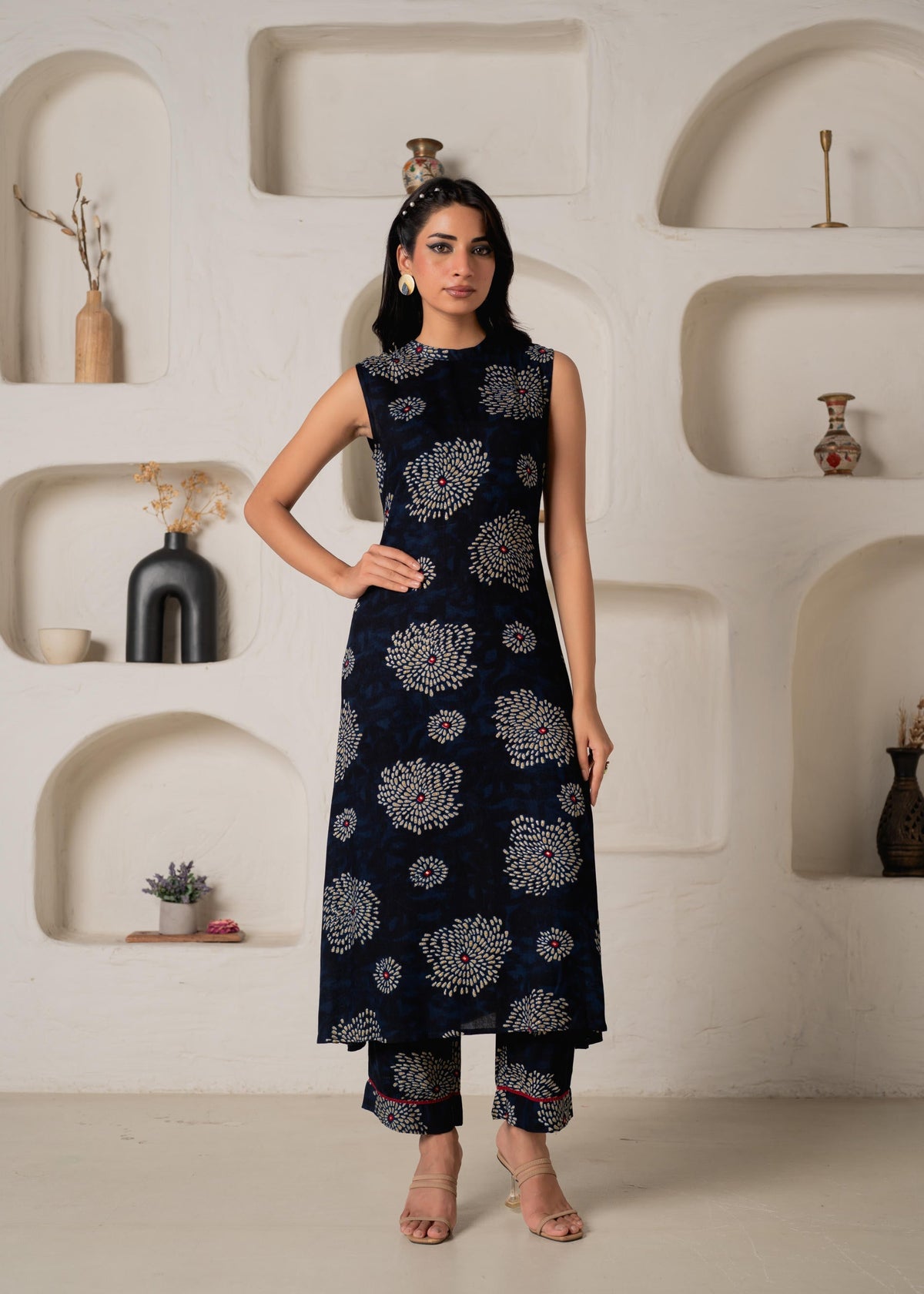 Women's Navy Floral Printed Kurta with Pant Set