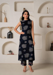 Women's Navy Floral Printed Kurta with Pant Set