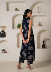 Women's Navy Floral Printed Kurta with Pant Set