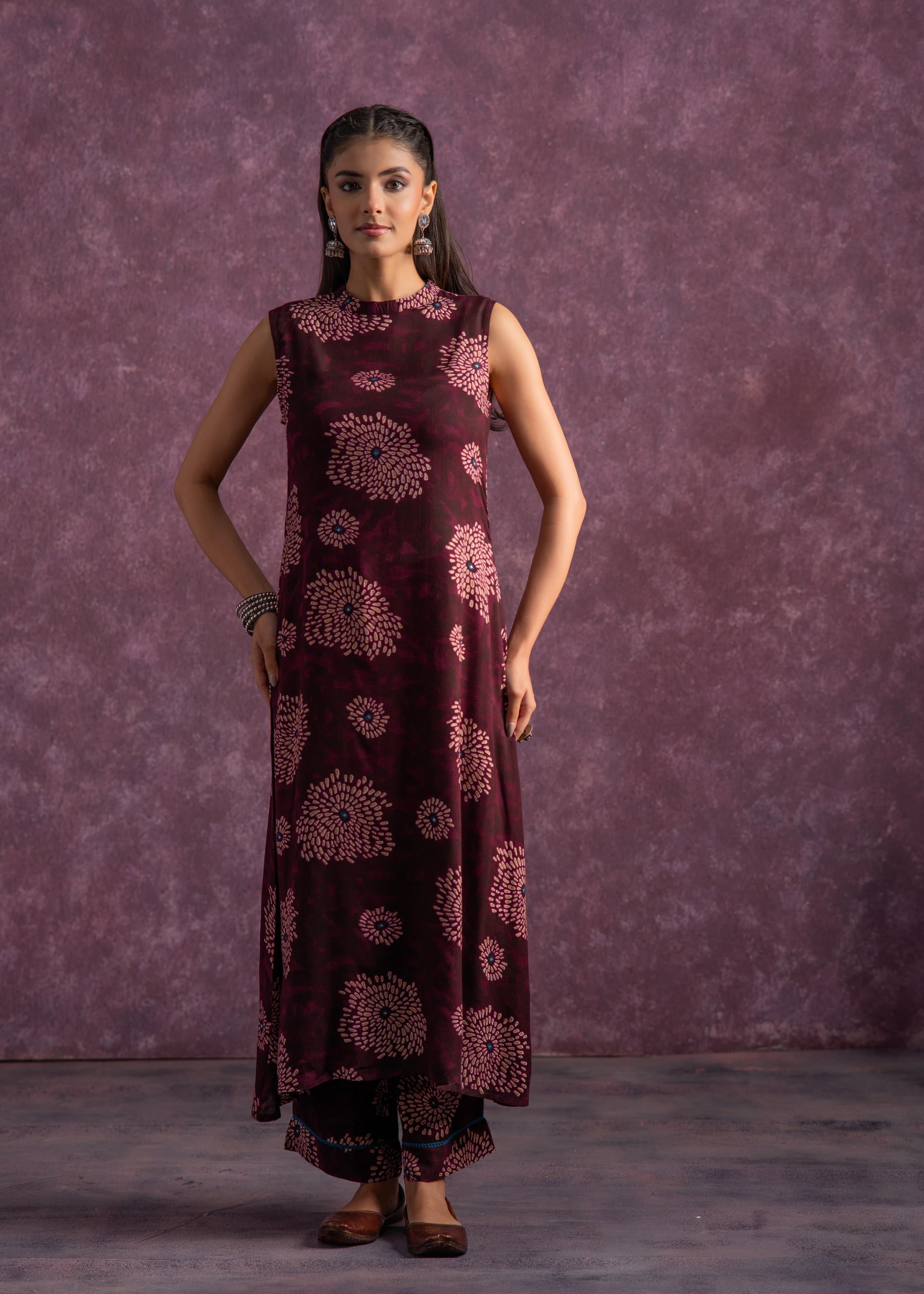 Women's Purple Floral Printed Kurta with Pant Set | DesiQlo