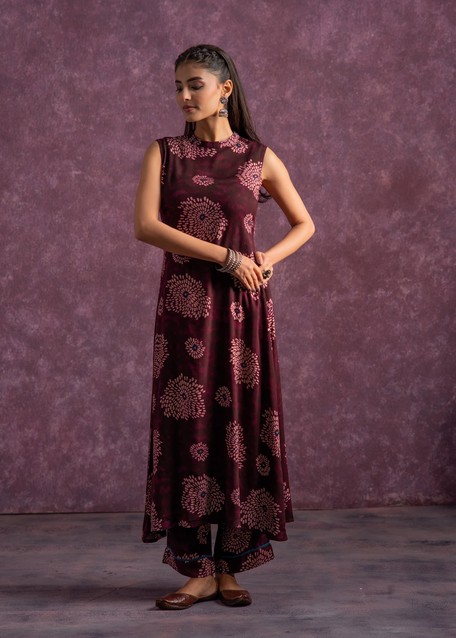 Women's Purple Floral Printed Kurta with Pant Set | DesiQlo