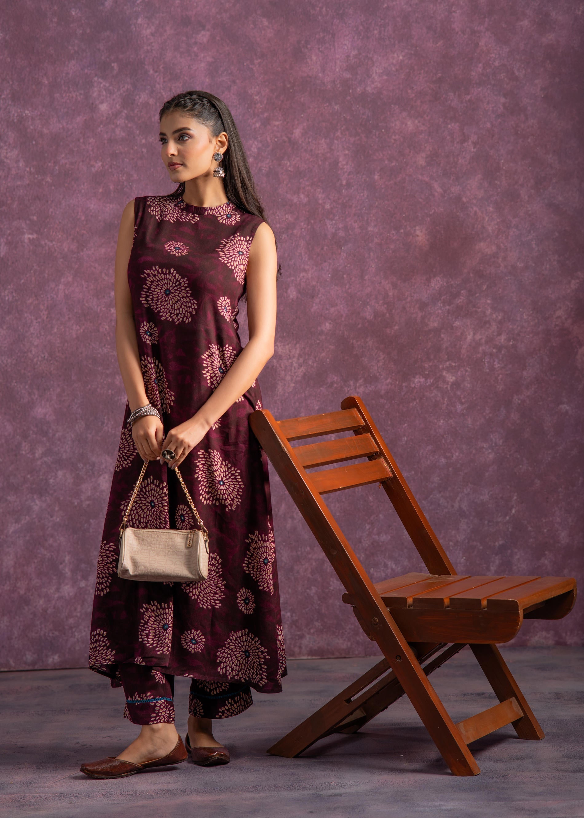 Women's Purple Floral Printed Kurta with Pant Set | DesiQlo