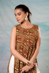 Women's Brown Ethnic Motif Printed Sleeveless Kurta