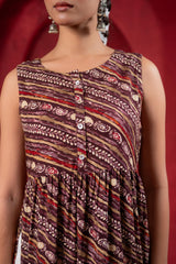 Women's Pink Ethnic Motif Printed Sleeveless Kurta