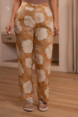 Women's Brown Floral Printed Co-ord Set with Button Details