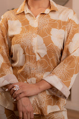 Women's Brown Floral Printed Co-ord Set with Button Details