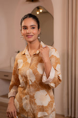 Women's Brown Floral Printed Co-ord Set with Button Details