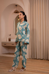 Women's Mint Floral Printed Co-ord Set with Button Details