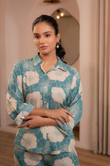 Women's Mint Floral Printed Co-ord Set with Button Details