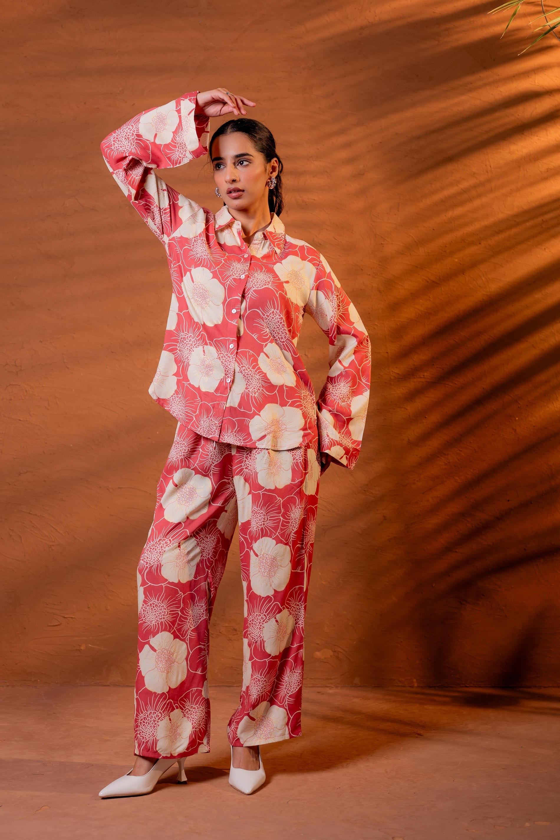 Women’s Relaxed Fit Floral Printed Co-ord Set - Pink | DesiQlo
