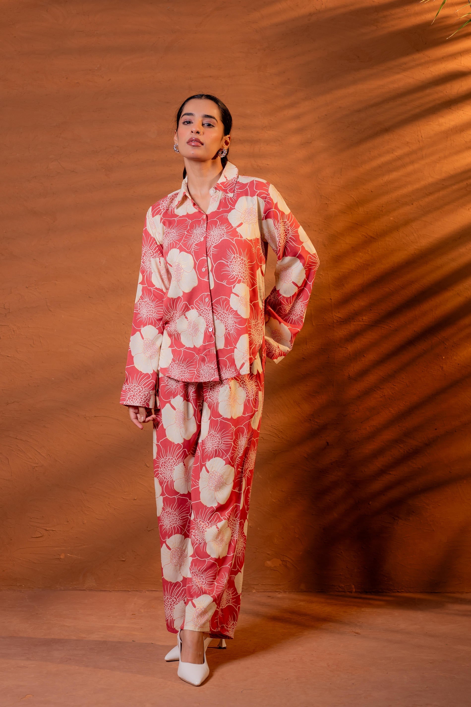 Women’s Relaxed Fit Floral Printed Co-ord Set - Pink | DesiQlo