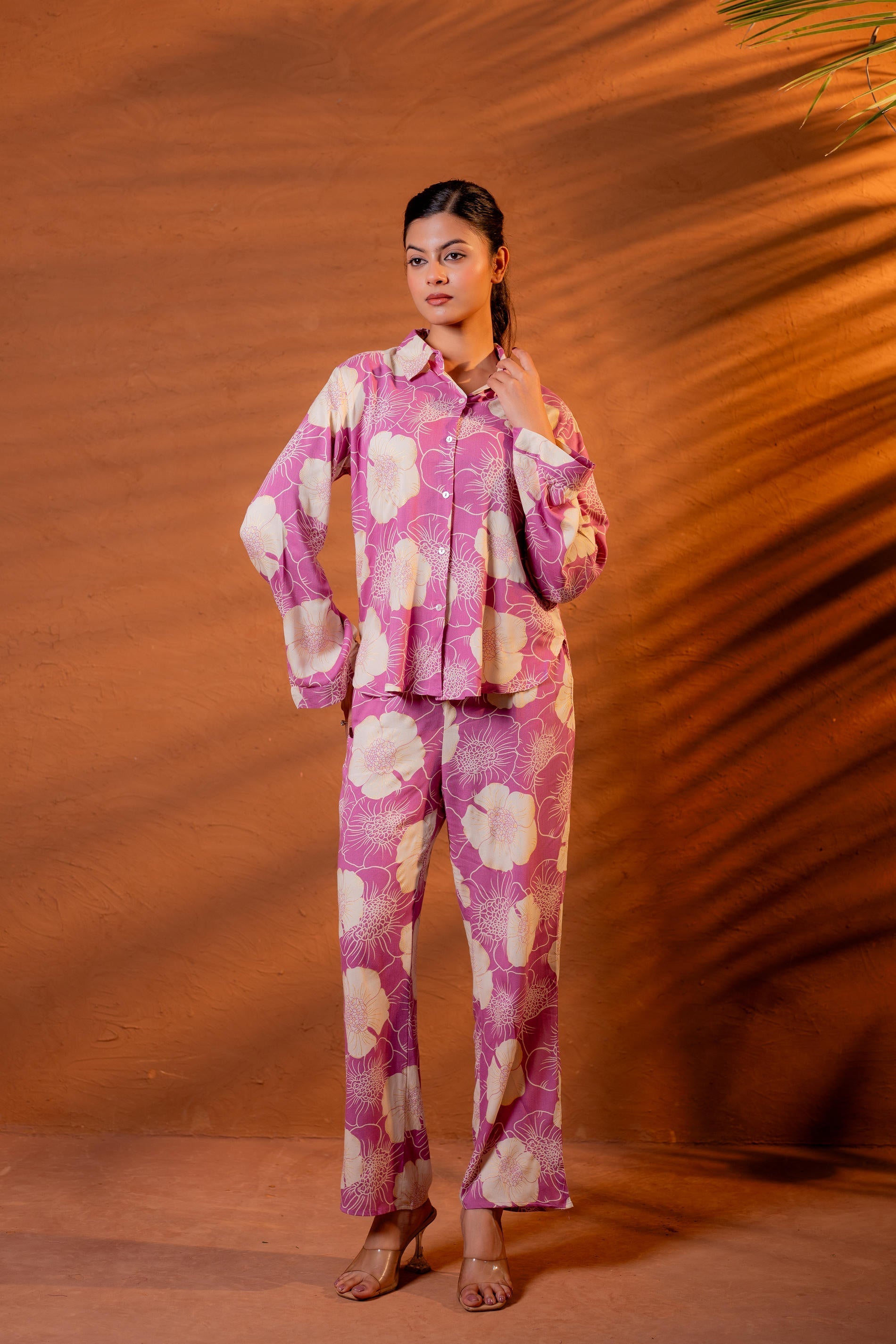 Women’s Relaxed Fit Floral Printed Co-ord Set - Purple - 2 | DesiQlo