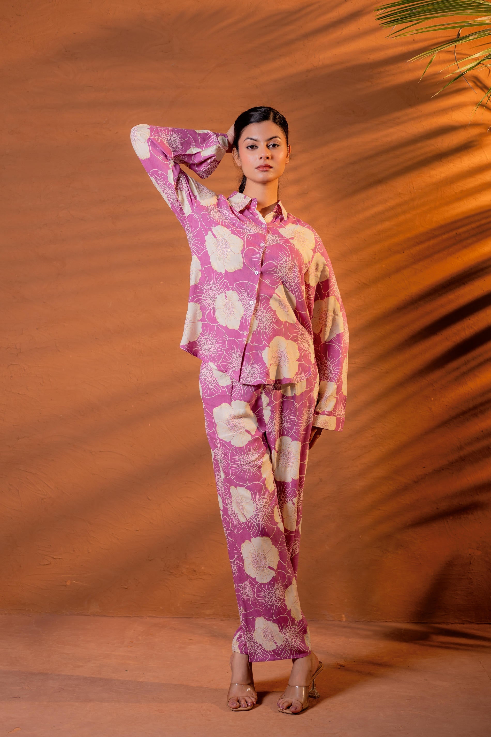 Women’s Relaxed Fit Floral Printed Co-ord Set - Purple - 2 | DesiQlo