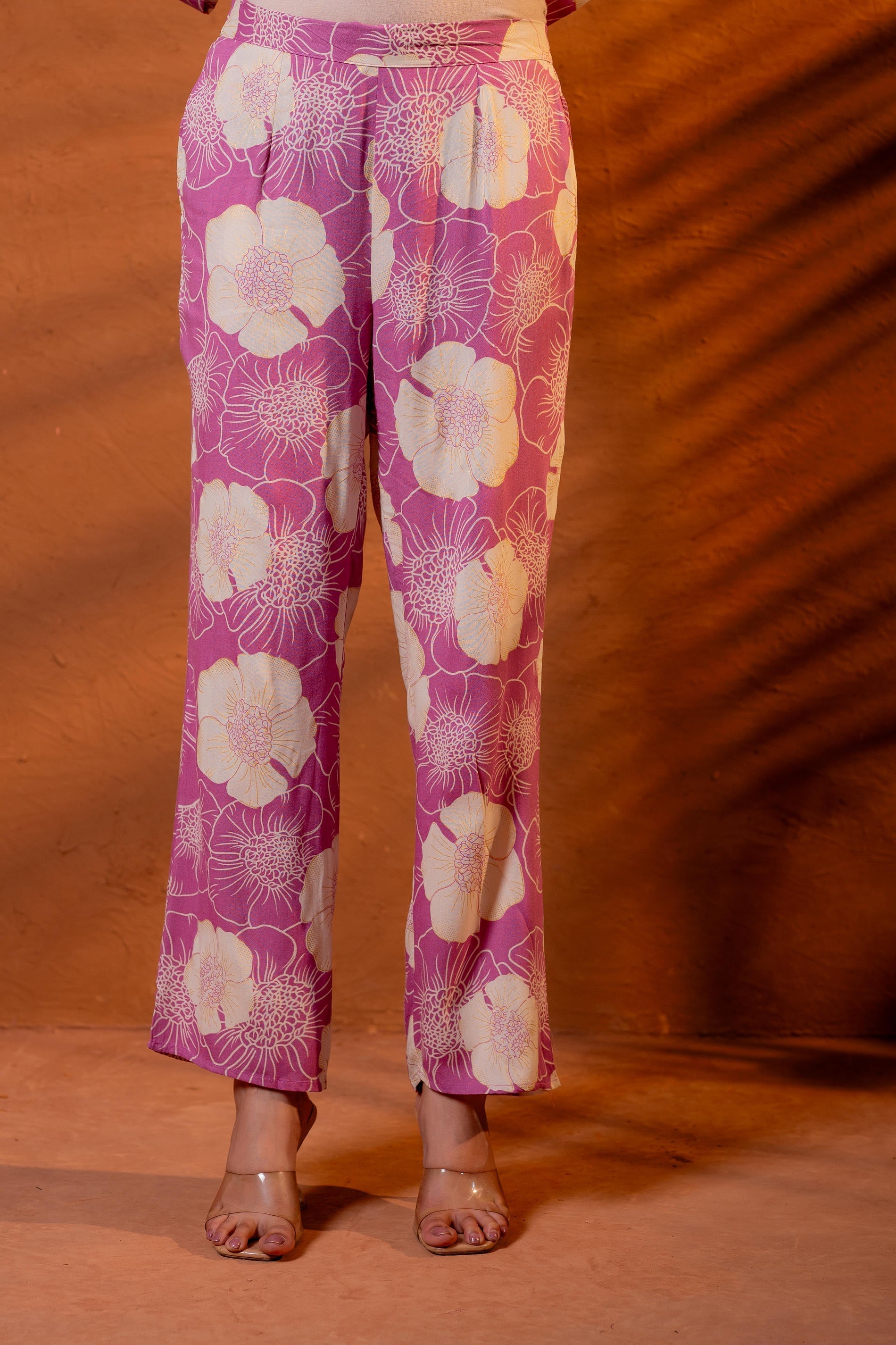 Women’s Relaxed Fit Floral Printed Co-ord Set - Purple - 2 | DesiQlo